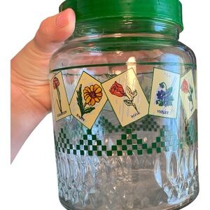 1980s Vintage Glass Storage with Floral Illustrations Retro Functional Kitchen